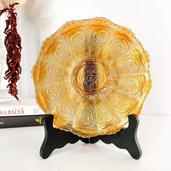 Fenton RARE Persian Medallion Electric Marigold Iridescent Carnival Glass Plate - Picture 4 of 7